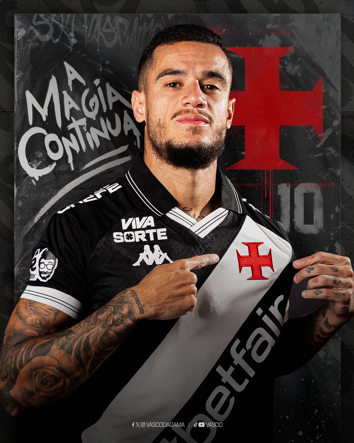 官方：库蒂尼奥永久转会瓦斯科达伽马，改穿10号球衣